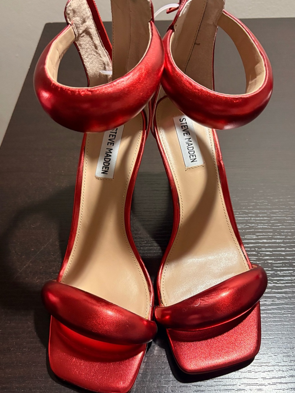 Steve Madden Red Metallic Ankle-Strap Heels
